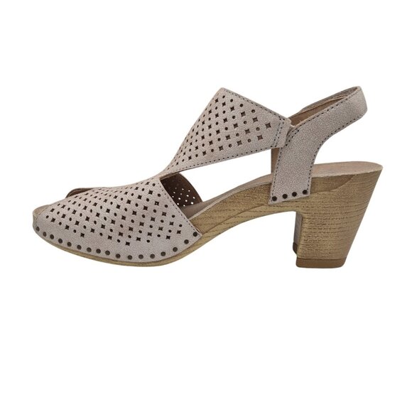Dansko Teagan Laser Cut Leather Heeled Sandals Women\'s Size 41 Ivory (01)